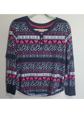 Betsey Johnson Black and Pink Patterned Long Sleeve Top